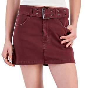 NWT TINSELTOWN Juniors' Solid Belted Ultra Mini Denim Skirt. Size 13